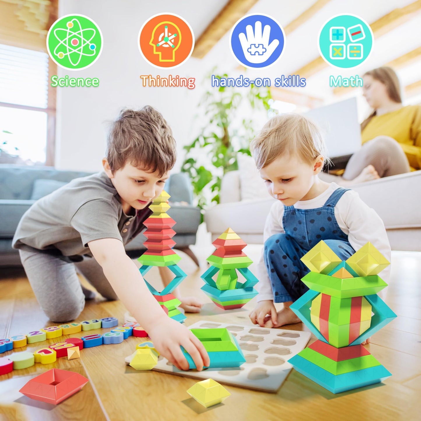 Ggiibro 40Pcs Montessori Pyramid Blocks – STEM & Sensory Toy for 3-6 Year Olds