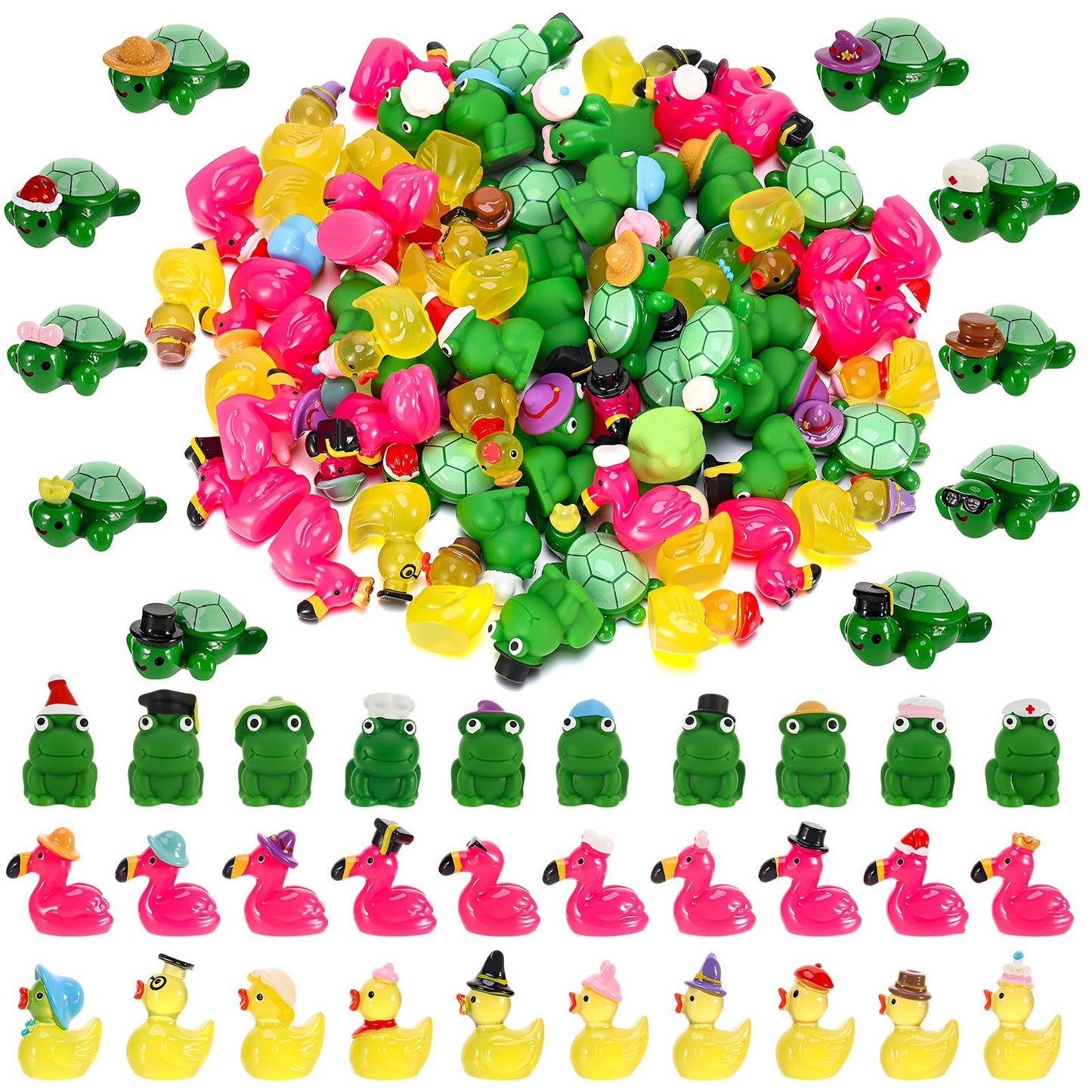 GGSTDDUP 80 Pcs Mini Resin Animals – 40 Styles with Hats for DIY Crafts, Fairy Gardens & Cake Decor