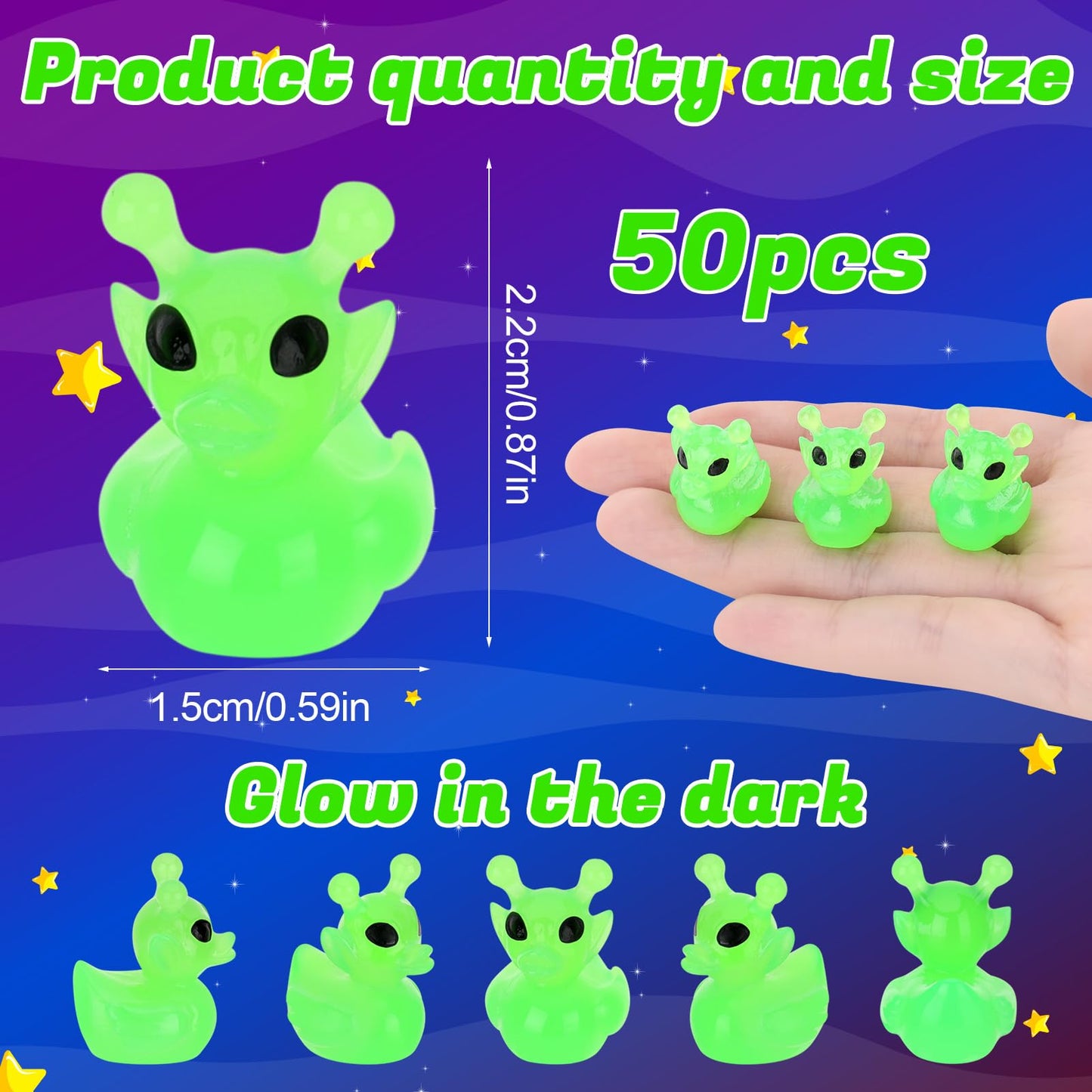 GGSTDDUP 50 Pcs Alien Ducks Toy Figures — Luminous Mini Resin Ducks for Party Favors