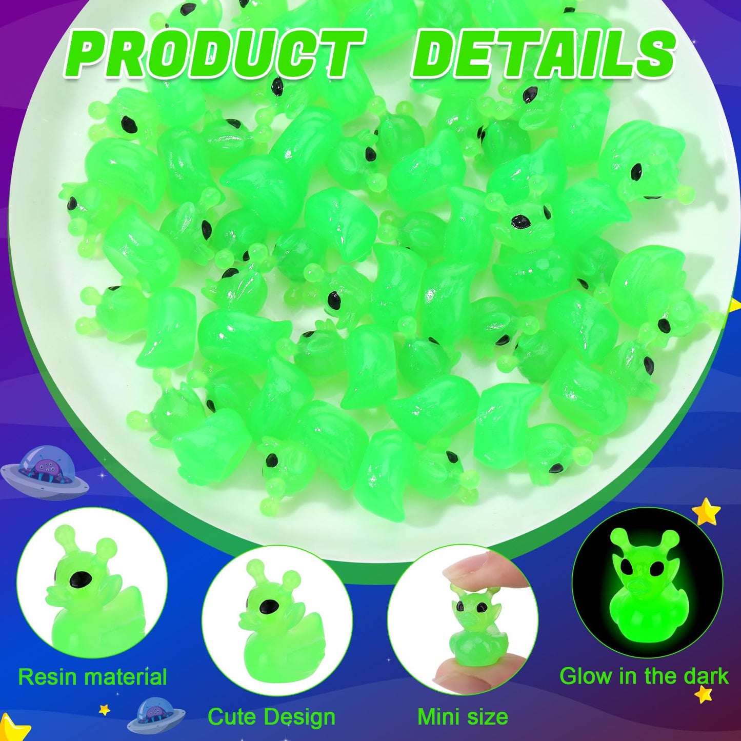 GGSTDDUP 50 Pcs Alien Ducks Toy Figures — Luminous Mini Resin Ducks for Party Favors