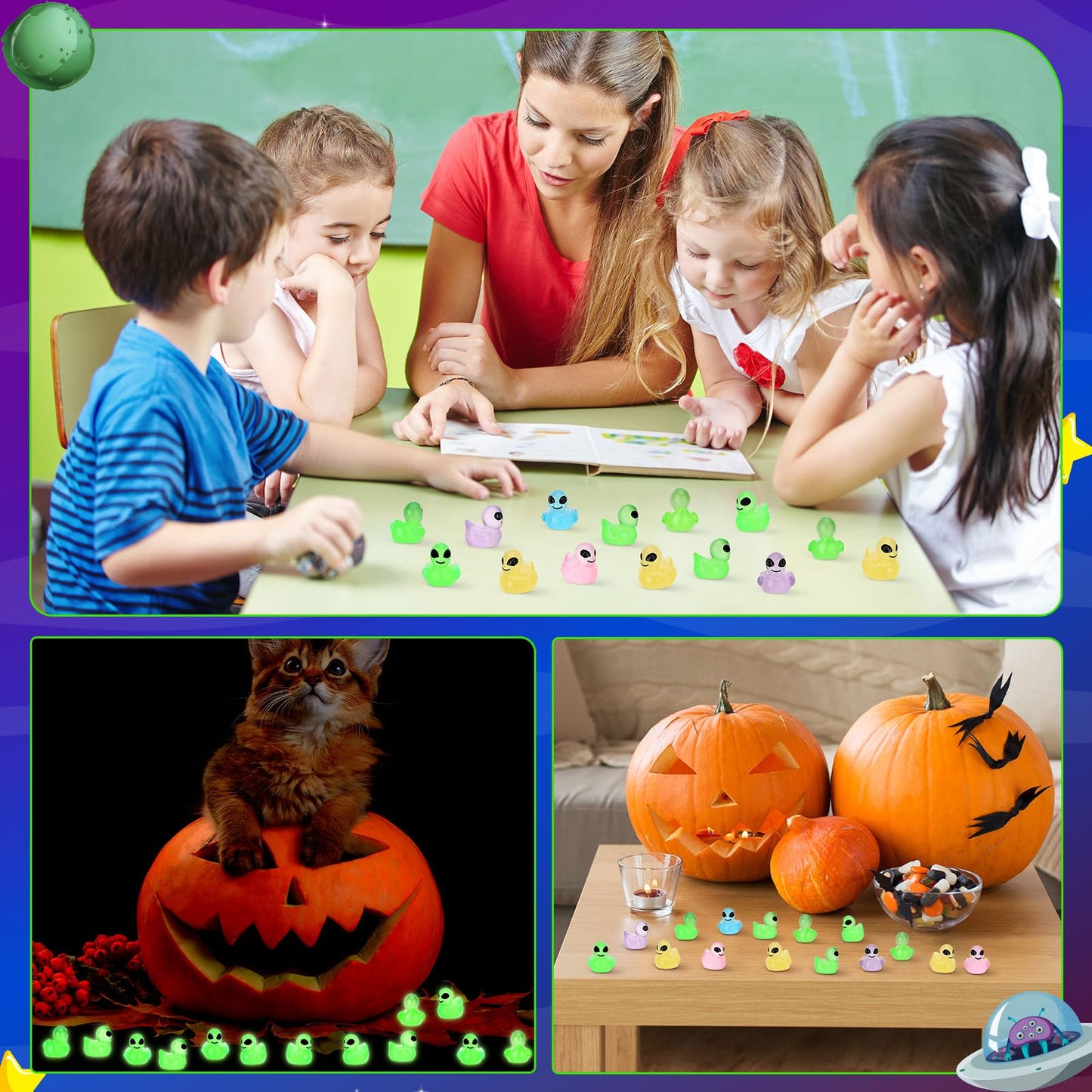 GGSTDDUP 50 Pcs Mini Alien Ducks Glow in the Dark – Tiny Resin Figures for Space Parties & Halloween