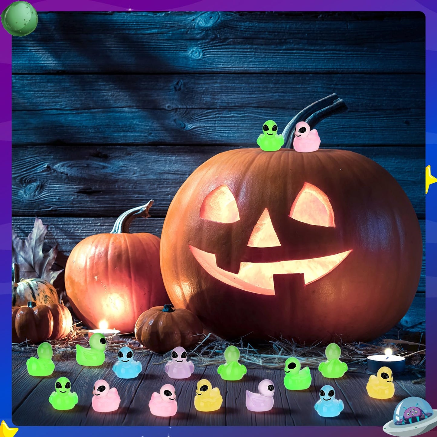 GGSTDDUP 50 Pcs Mini Alien Ducks Glow in the Dark – Tiny Resin Figures for Space Parties & Halloween