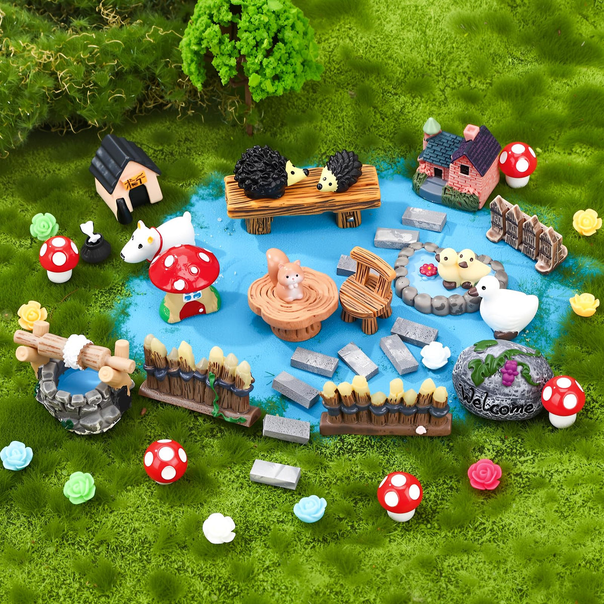 GGSTDDUP 45-Piece Fairy Garden Kit: Houses, Trees & Animals
