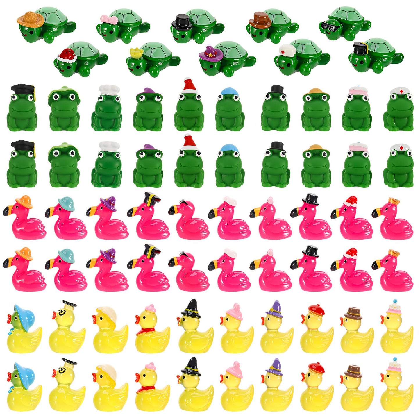 GGSTDDUP 80 Pcs Mini Resin Animals – 40 Styles with Hats for DIY Crafts, Fairy Gardens & Cake Decor