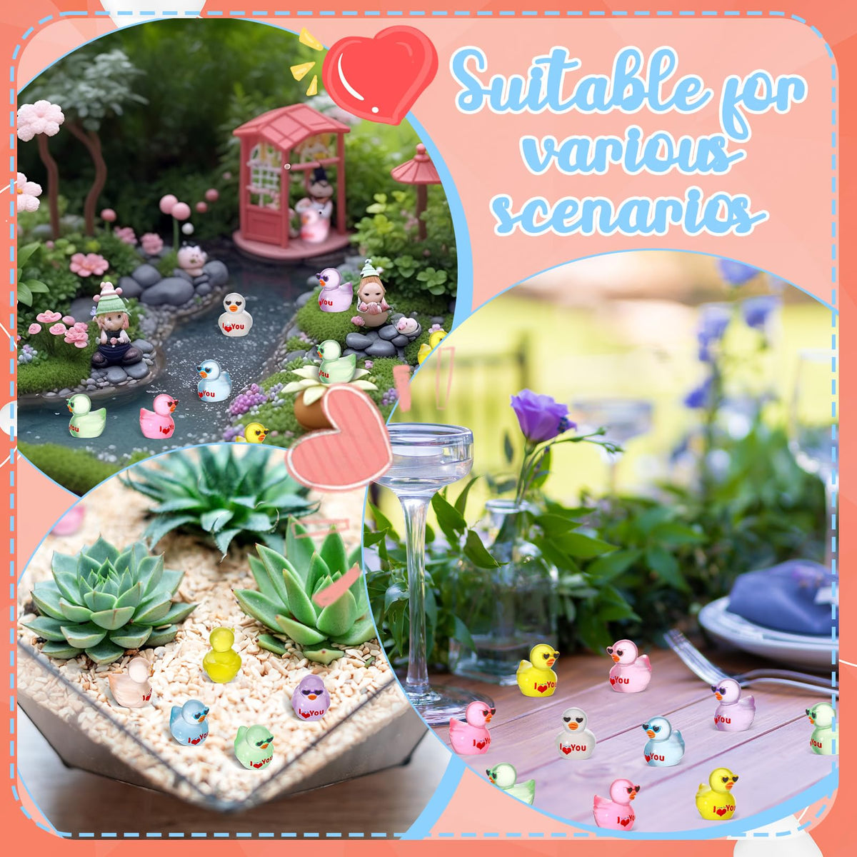 GGSTDDUP 64-Pcs Valentine's Day Resin Ducks | Luminous Heart Sunglasses Figures