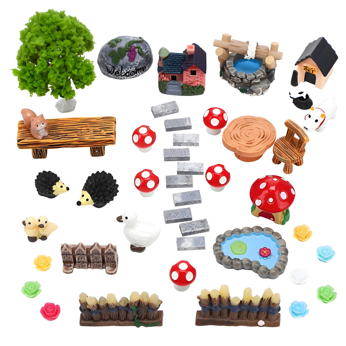 GGSTDDUP 45-Piece Fairy Garden Kit: Houses, Trees & Animals