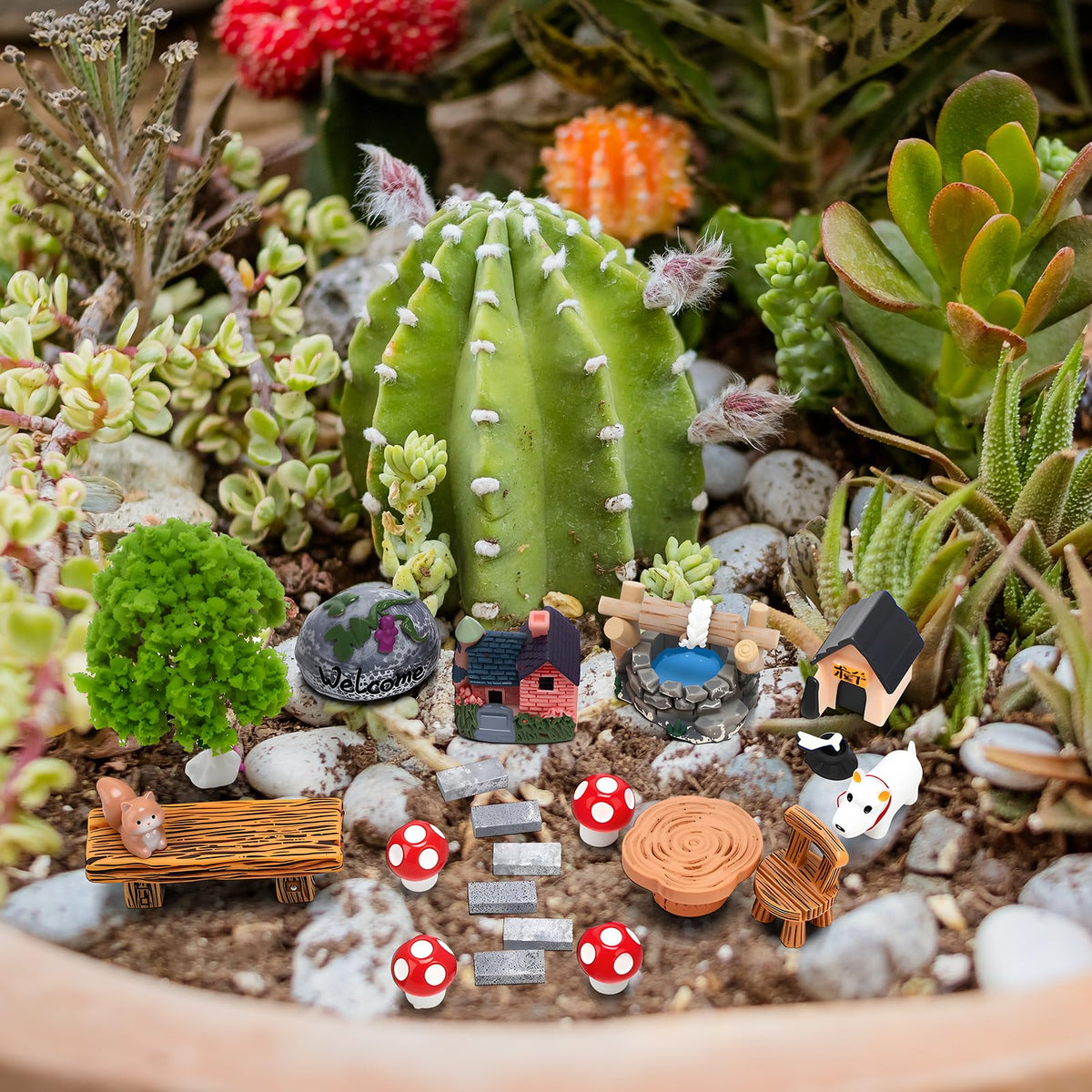 GGSTDDUP 45-Piece Fairy Garden Kit: Houses, Trees & Animals