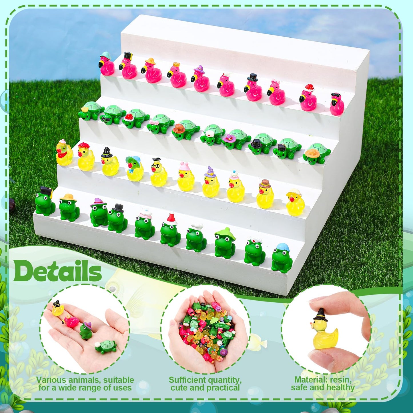 GGSTDDUP 80 Pcs Mini Resin Animals – 40 Styles with Hats for DIY Crafts, Fairy Gardens & Cake Decor