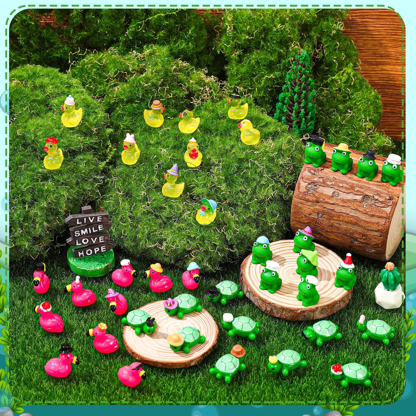 GGSTDDUP 80 Pcs Mini Resin Animals – 40 Styles with Hats for DIY Crafts, Fairy Gardens & Cake Decor
