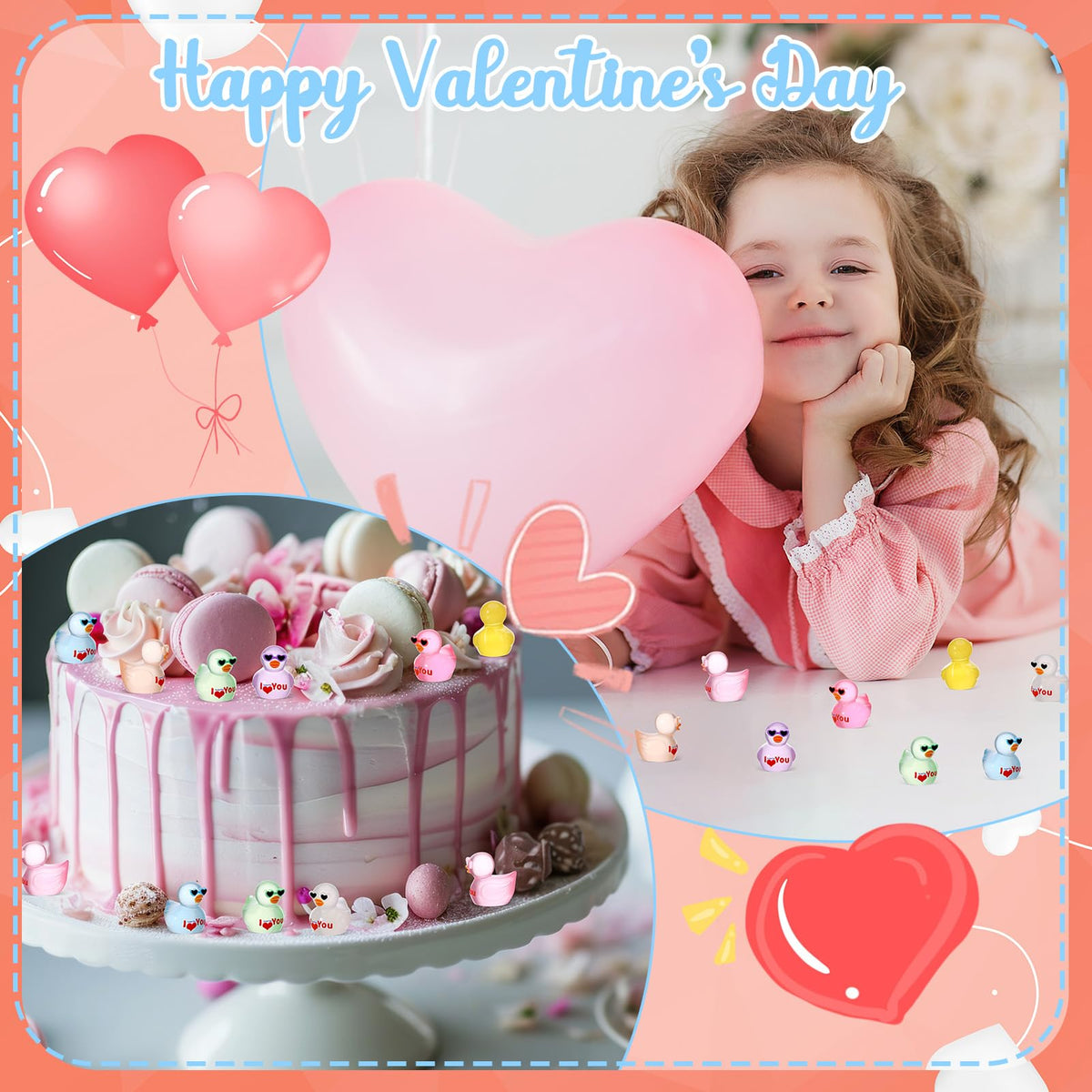 GGSTDDUP 64-Pcs Valentine's Day Resin Ducks | Luminous Heart Sunglasses Figures