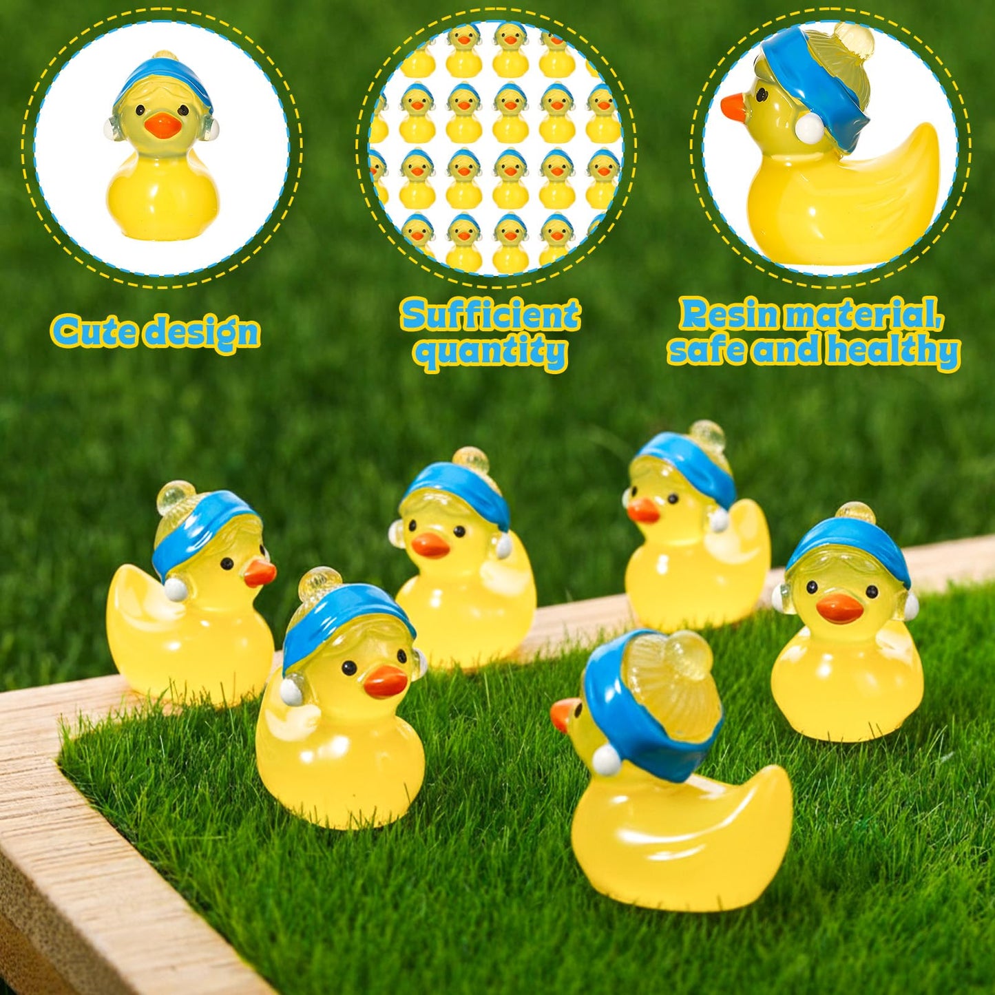 GGSTDDUP 50 Pcs Luminous Ducks Toy Figures with Pearl Earrings – Glow in the Dark Mini Resin Ducks for Party Favors