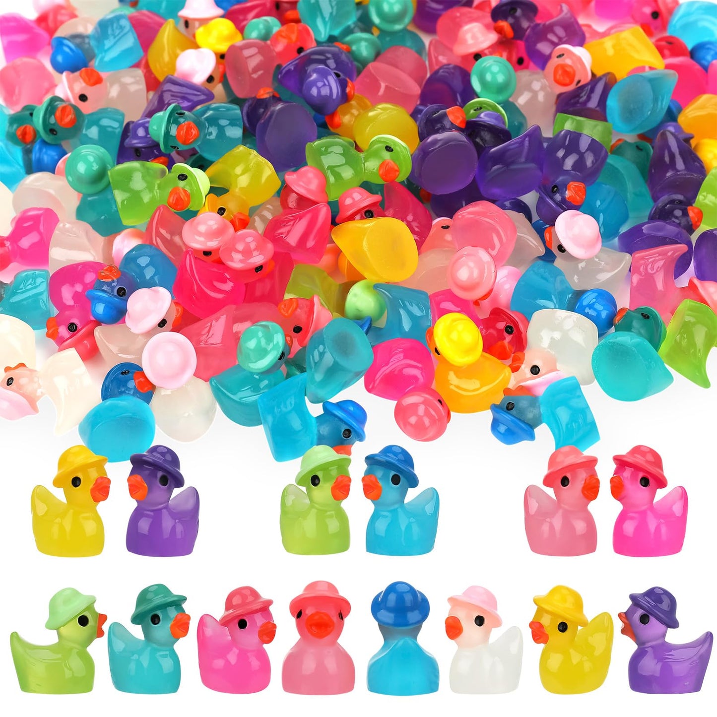 GGSTDDUP 80 Pack Luminous Mini Resin Ducks – Glow-in-the-Dark Tiny Ducks for DIY Crafts, Cakes & Micro Landscapes (8 Colors)