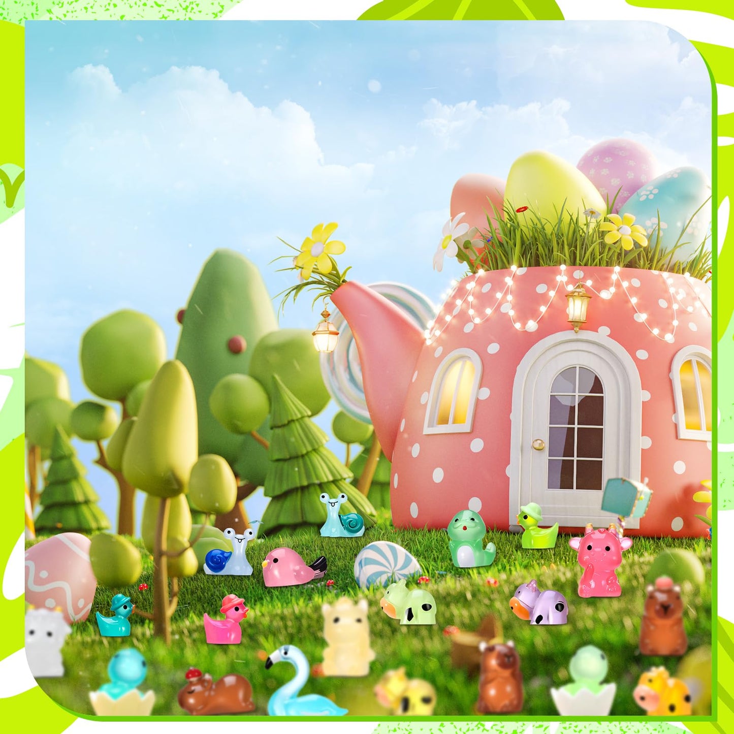 GGSTDDUP 72pcs Luminous Mini Resin Animals – Glow in the Dark Ducks, Flamingo, Dog & More