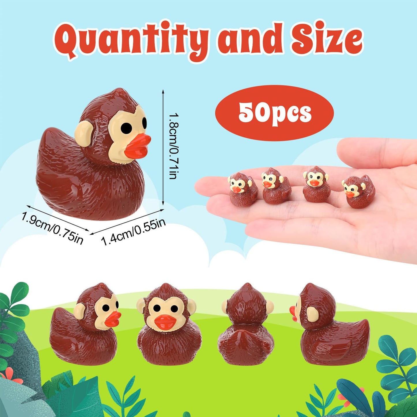 GGSTDDUP 50 Pcs Bigfoot Ducks Toy Figures – Mini Resin Ducks for Collectors, Decor & Party Favors