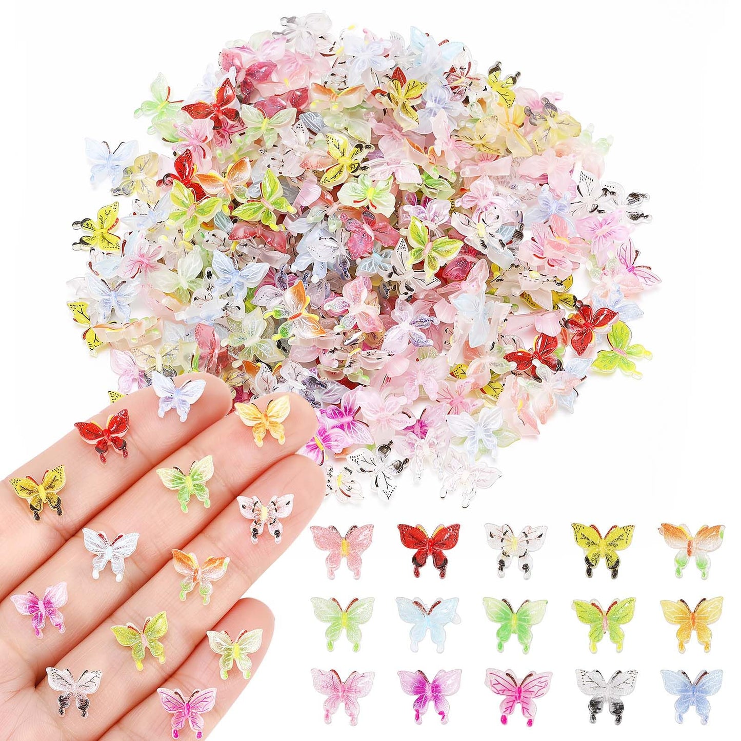 GGSTDDUP 200 Pcs Mini Resin Butterflies for DIY Decor & Crafts