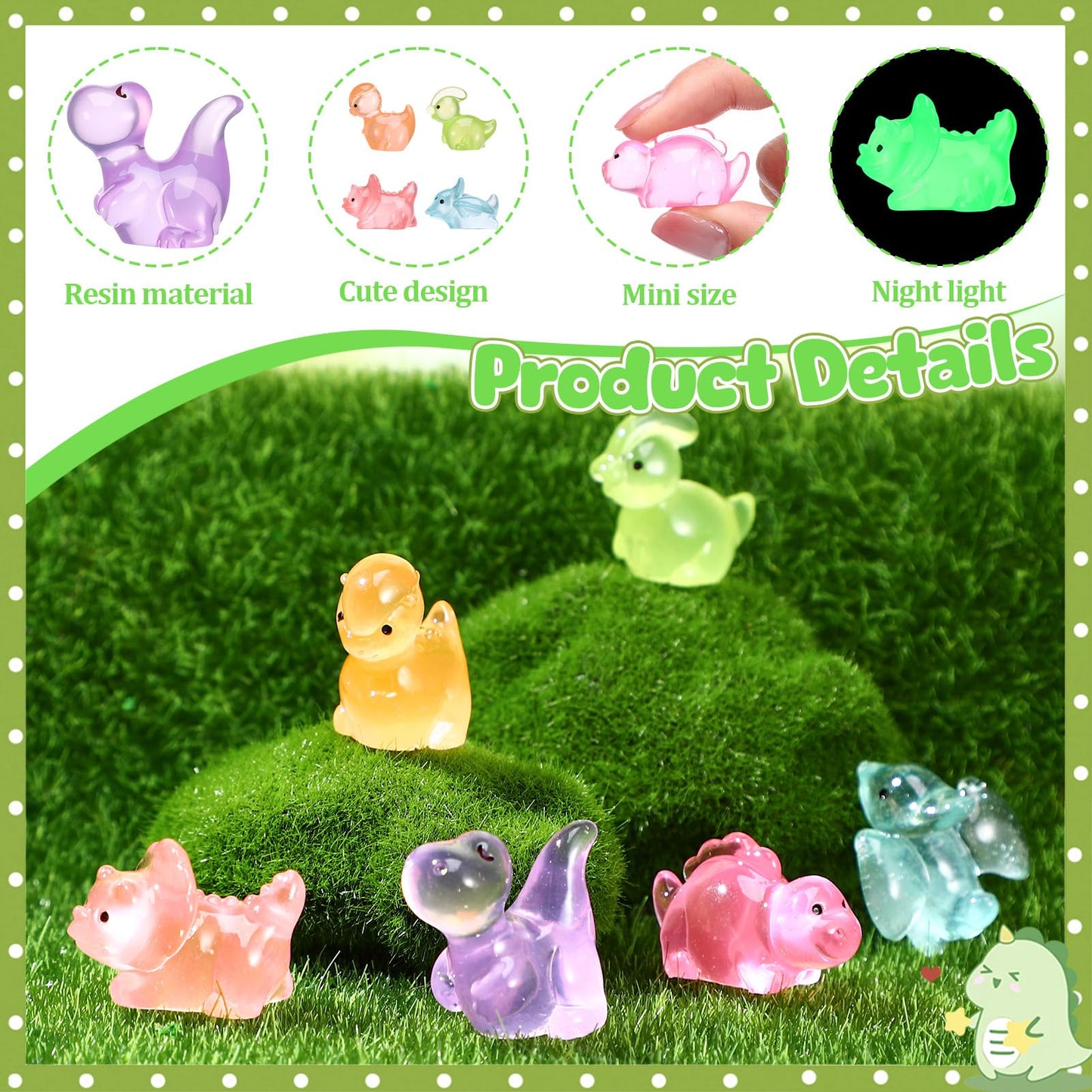GGSTDDUP 60 Pcs Mini Resin Dinosaurs – Multicolor Luminous Glow-in-the-Dark Figurines