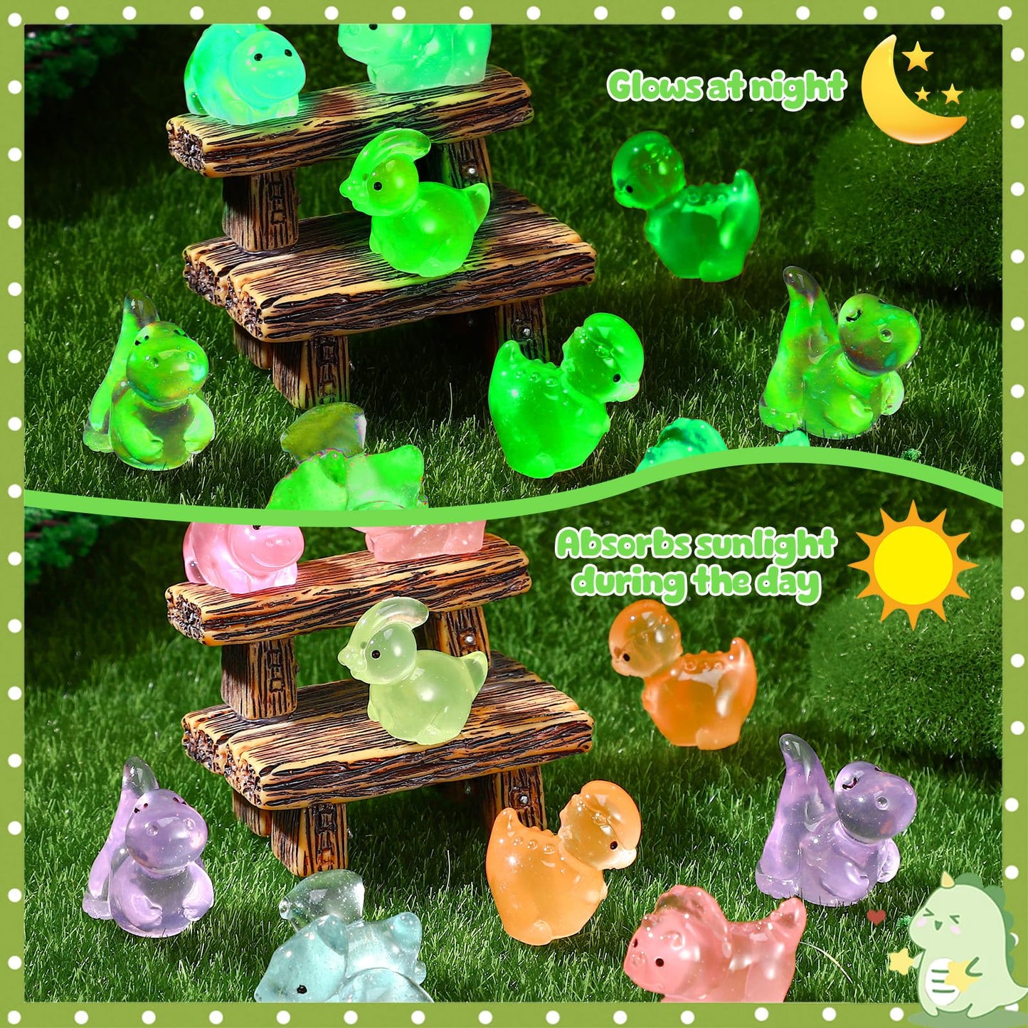 GGSTDDUP 60 Pcs Mini Resin Dinosaurs – Multicolor Luminous Glow-in-the-Dark Figurines
