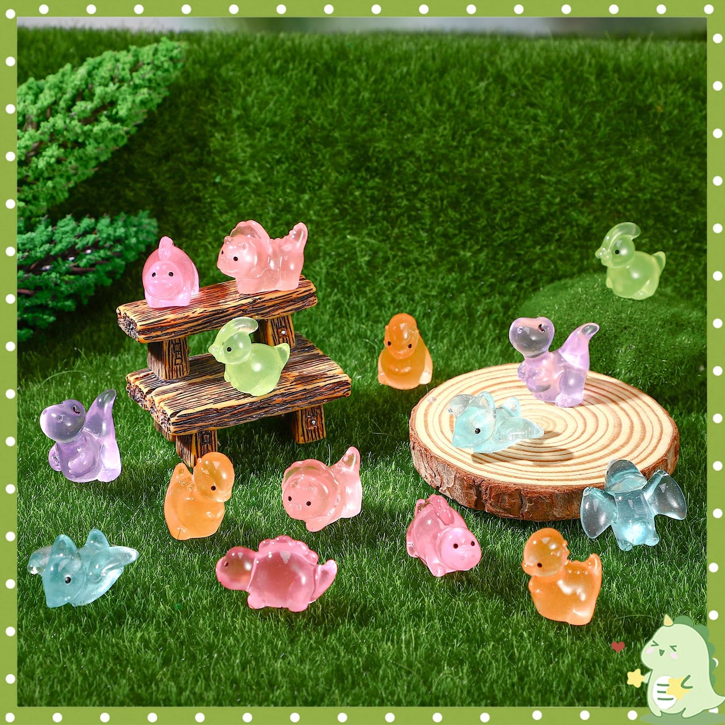 GGSTDDUP 60 Pcs Mini Resin Dinosaurs – Multicolor Luminous Glow-in-the-Dark Figurines