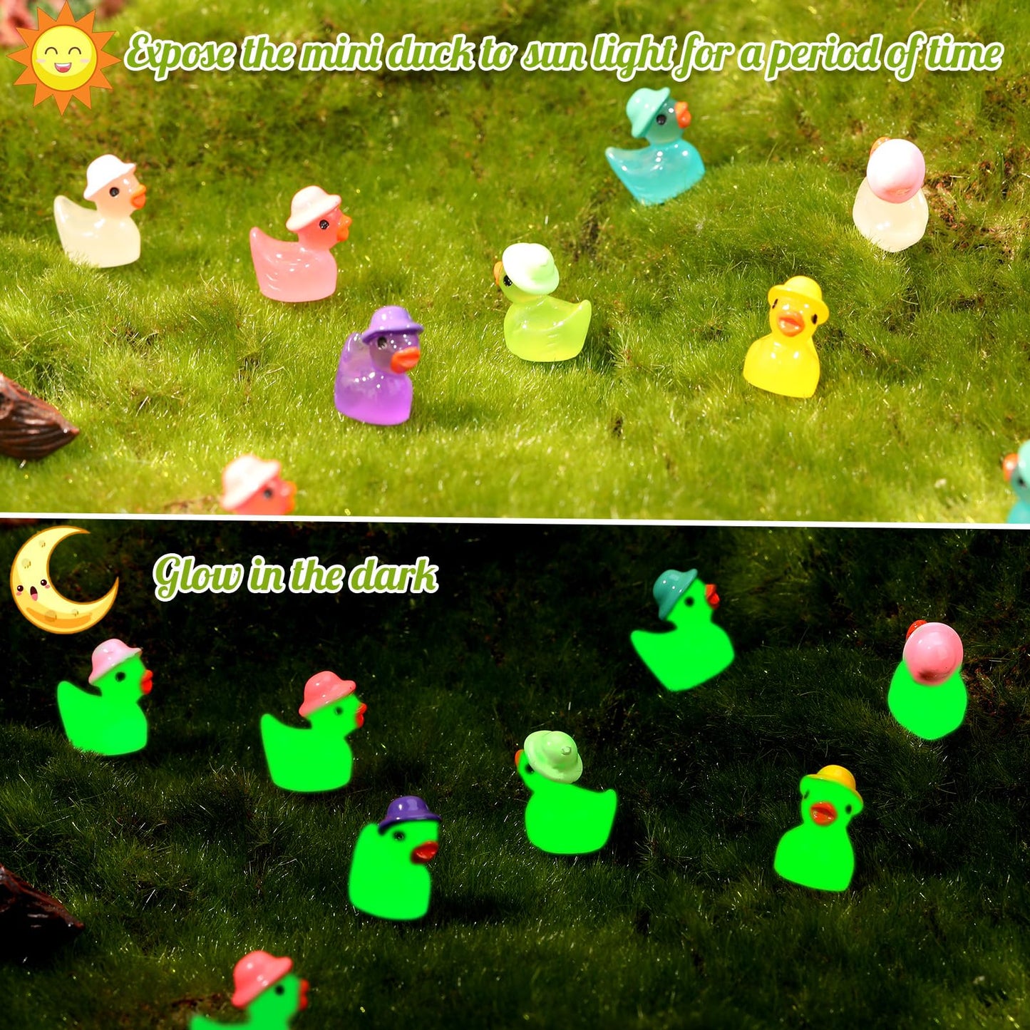 GGSTDDUP 80 Pack Luminous Mini Resin Ducks – Glow-in-the-Dark Tiny Ducks for DIY Crafts, Cakes & Micro Landscapes (8 Colors)