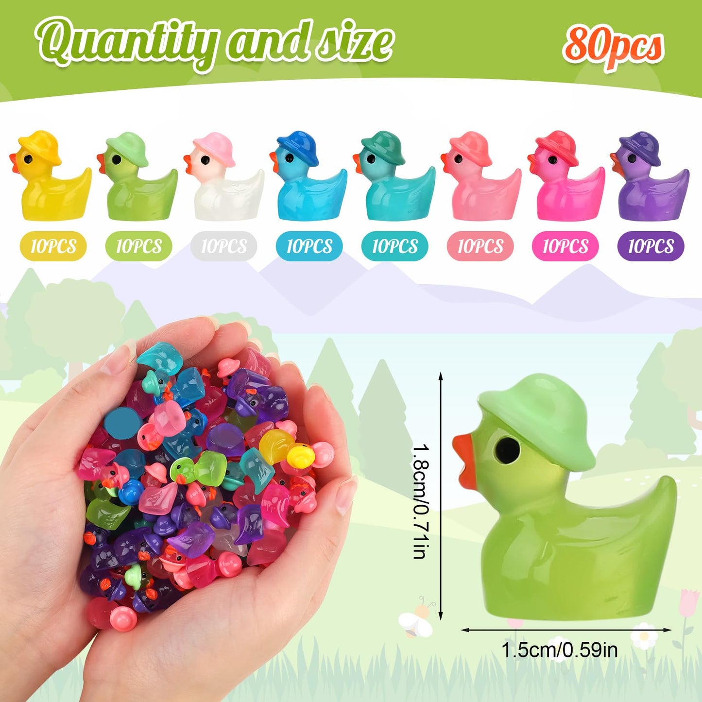 GGSTDDUP 80 Pack Luminous Mini Resin Ducks – Glow-in-the-Dark Tiny Ducks for DIY Crafts, Cakes & Micro Landscapes (8 Colors)