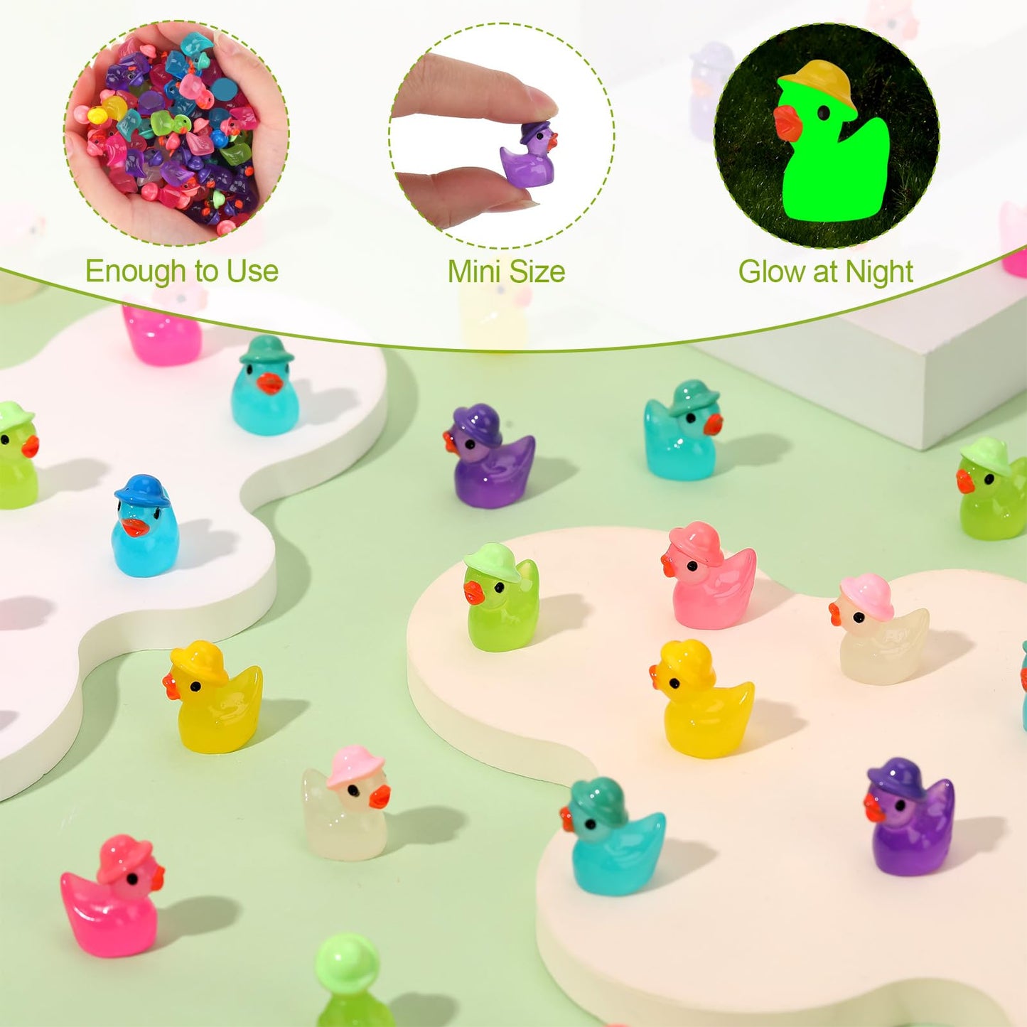GGSTDDUP 80 Pack Luminous Mini Resin Ducks – Glow-in-the-Dark Tiny Ducks for DIY Crafts, Cakes & Micro Landscapes (8 Colors)