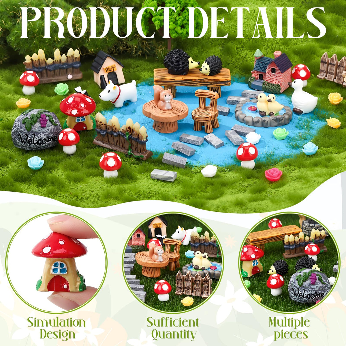GGSTDDUP 45-Piece Fairy Garden Kit: Houses, Trees & Animals