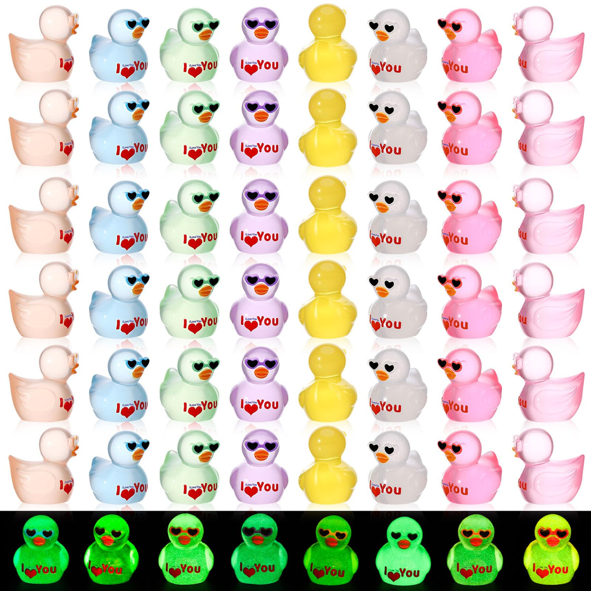GGSTDDUP 64-Pcs Valentine's Day Resin Ducks | Luminous Heart Sunglasses Figures