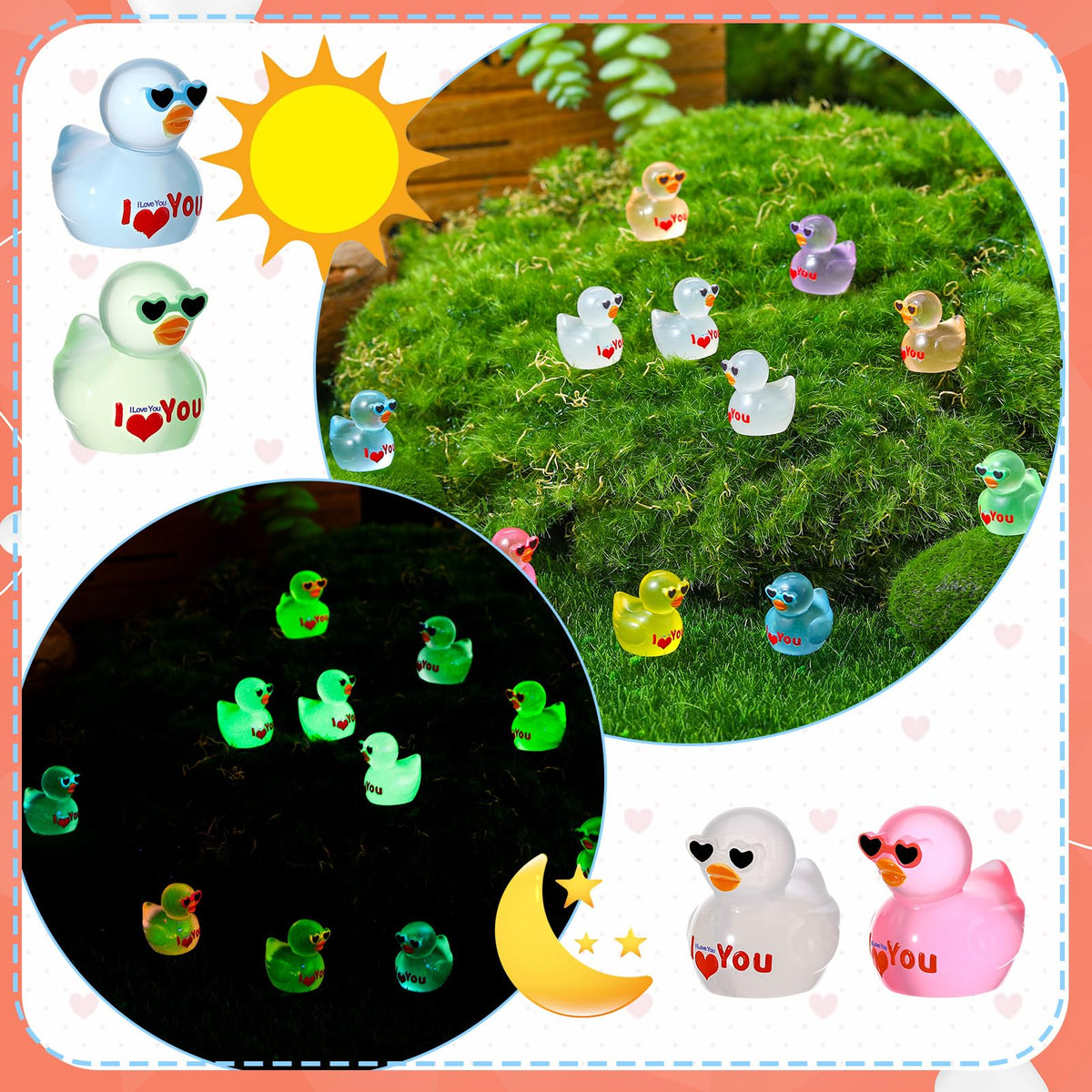 GGSTDDUP 64-Pcs Valentine's Day Resin Ducks | Luminous Heart Sunglasses Figures