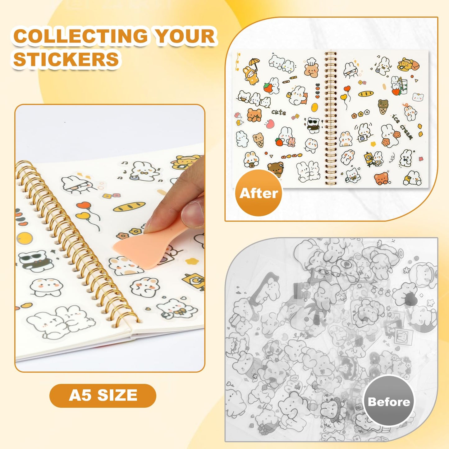 Ghexartf Reusable Sticker Storage Book A5 — 40 Pages, 80 Sides, Spatula & Alphabet Label