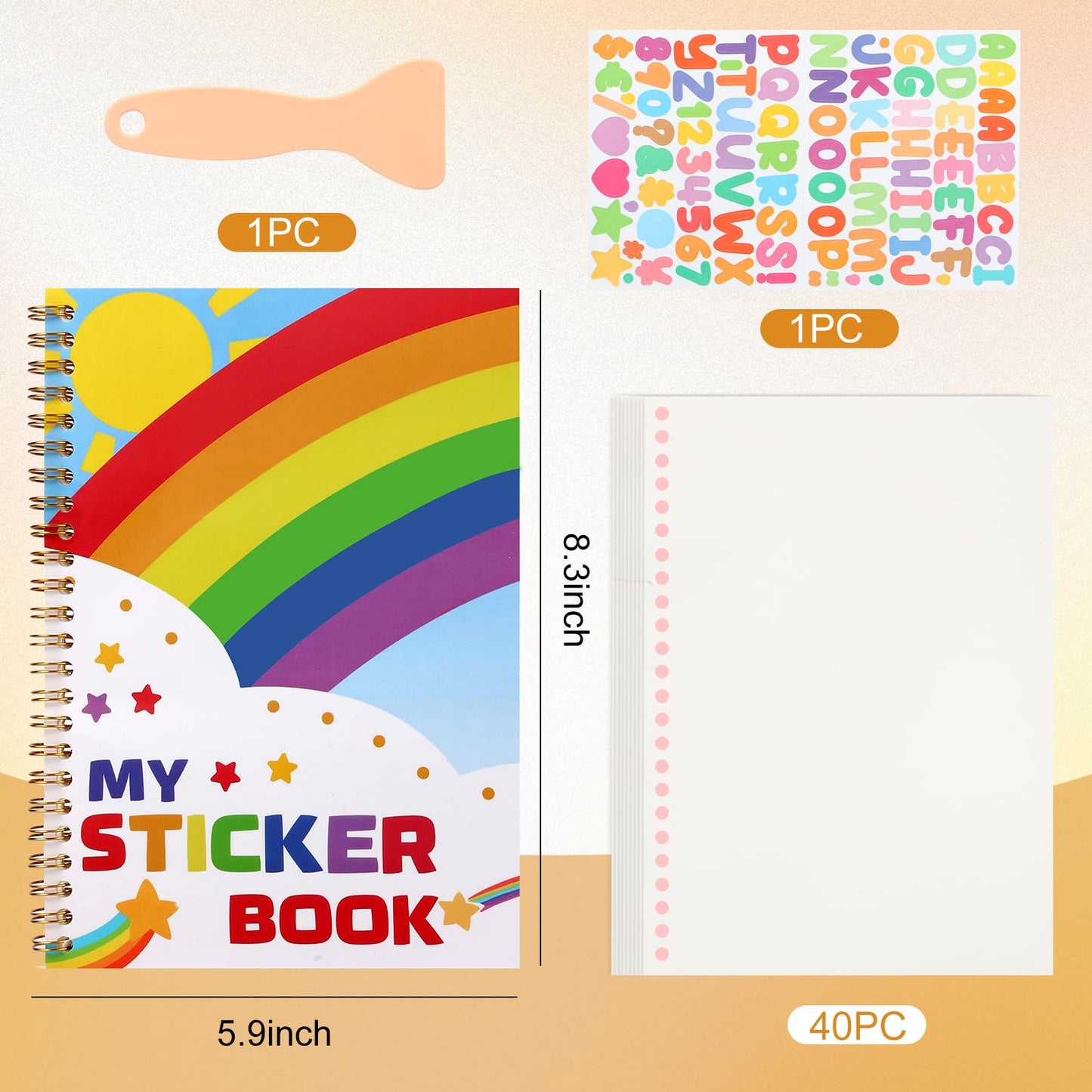 Ghexartf Reusable Sticker Storage Book A5 — 40 Pages, 80 Sides, Spatula & Alphabet Label