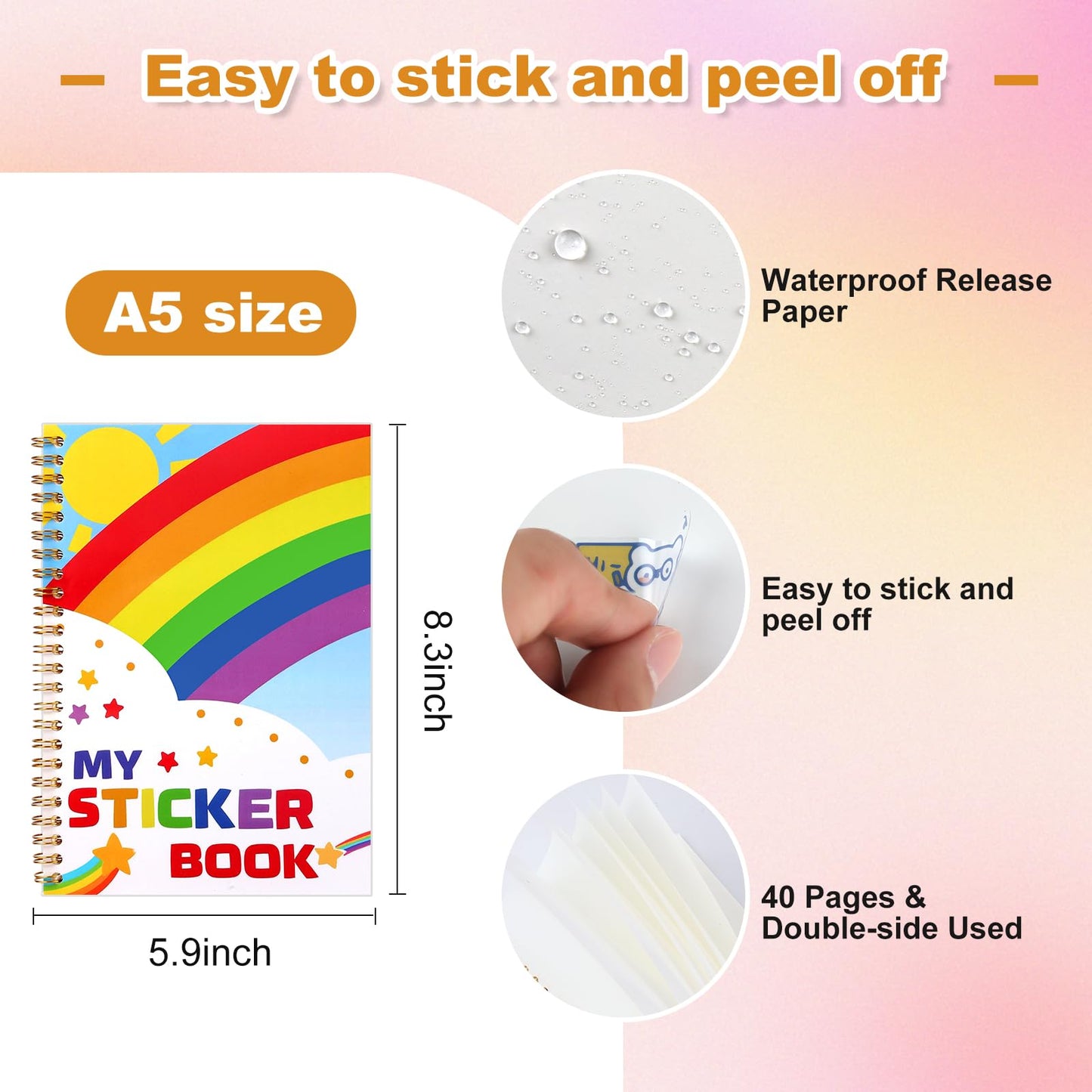 Ghexartf Reusable Sticker Storage Book A5 — 40 Pages, 80 Sides, Spatula & Alphabet Label