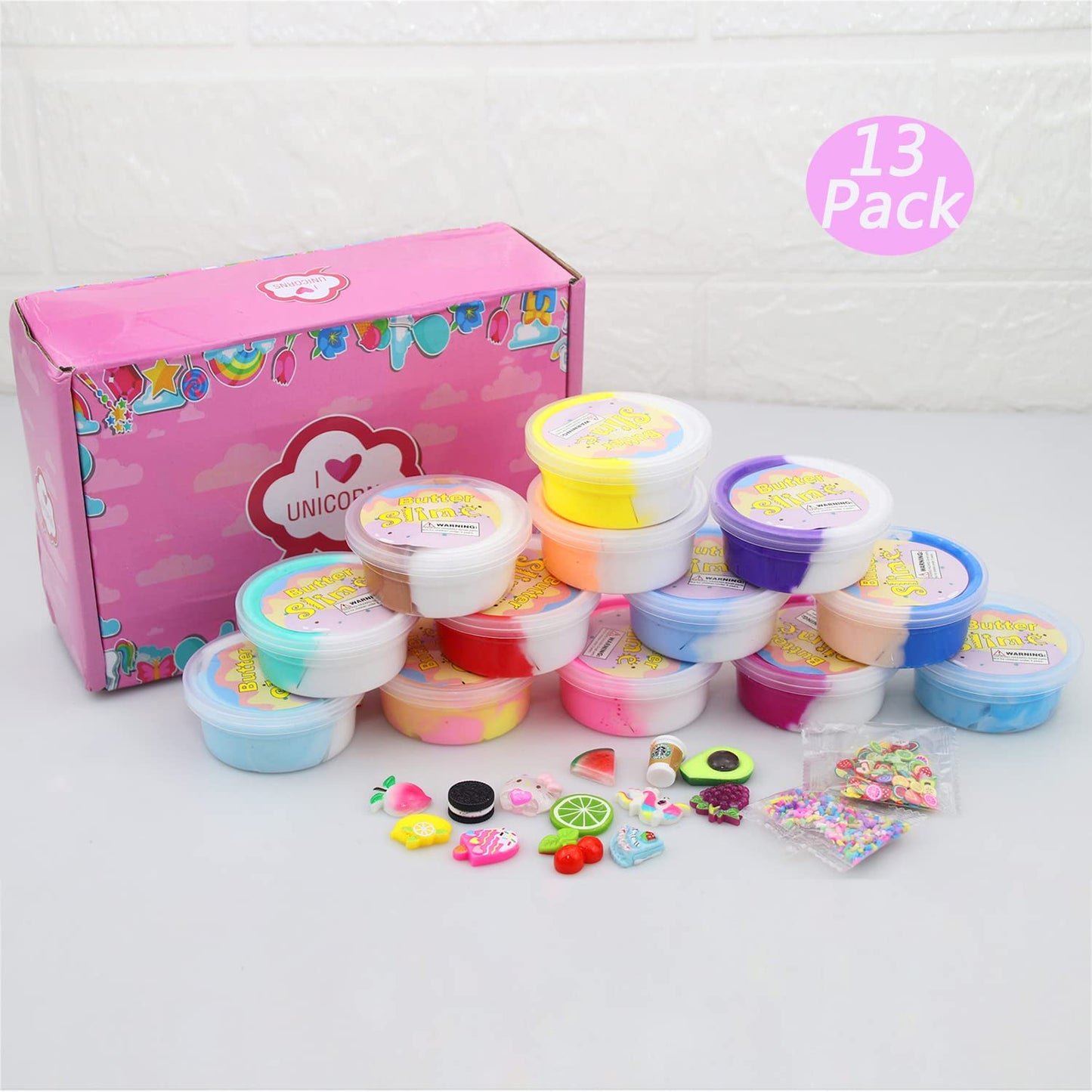GHFEOOHN 13-Pack Unicorn Dual-Color Butter Slime Kit – Soft, Non-Sticky DIY Slime Toys