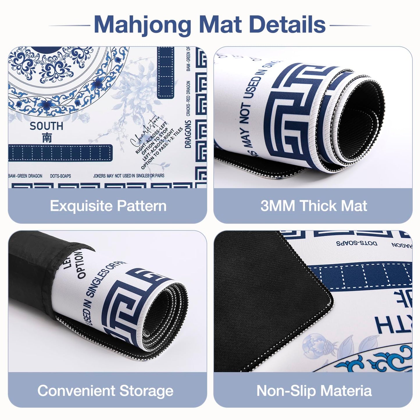 Ghouse Mahjong Mat 32.3'' x 32.3'' – Non-Slip, Waterproof Foldable Table Mat (Blue)