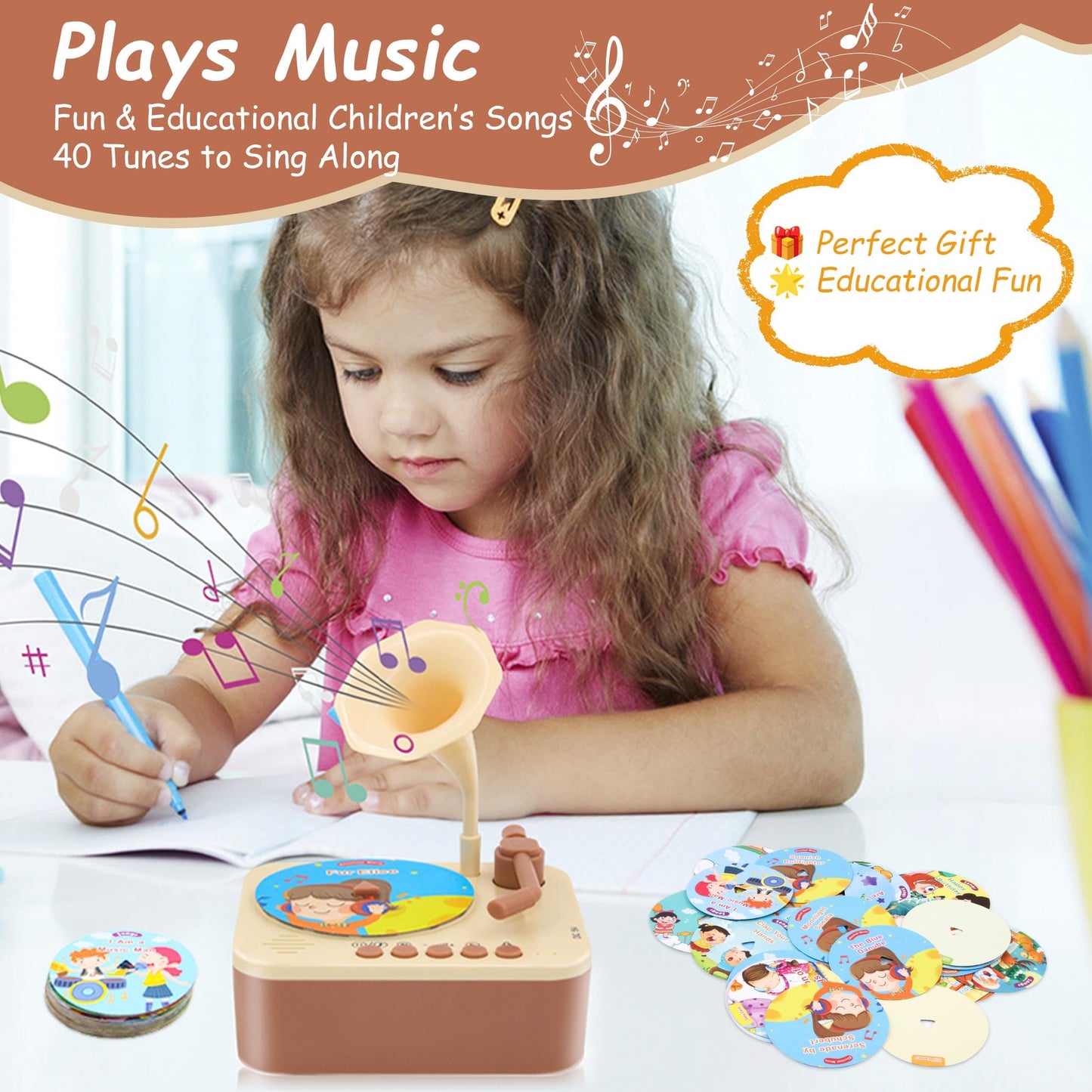 Ghousetec Kids Phonograph – 100 Card Story & Music Player for Ages 3+
