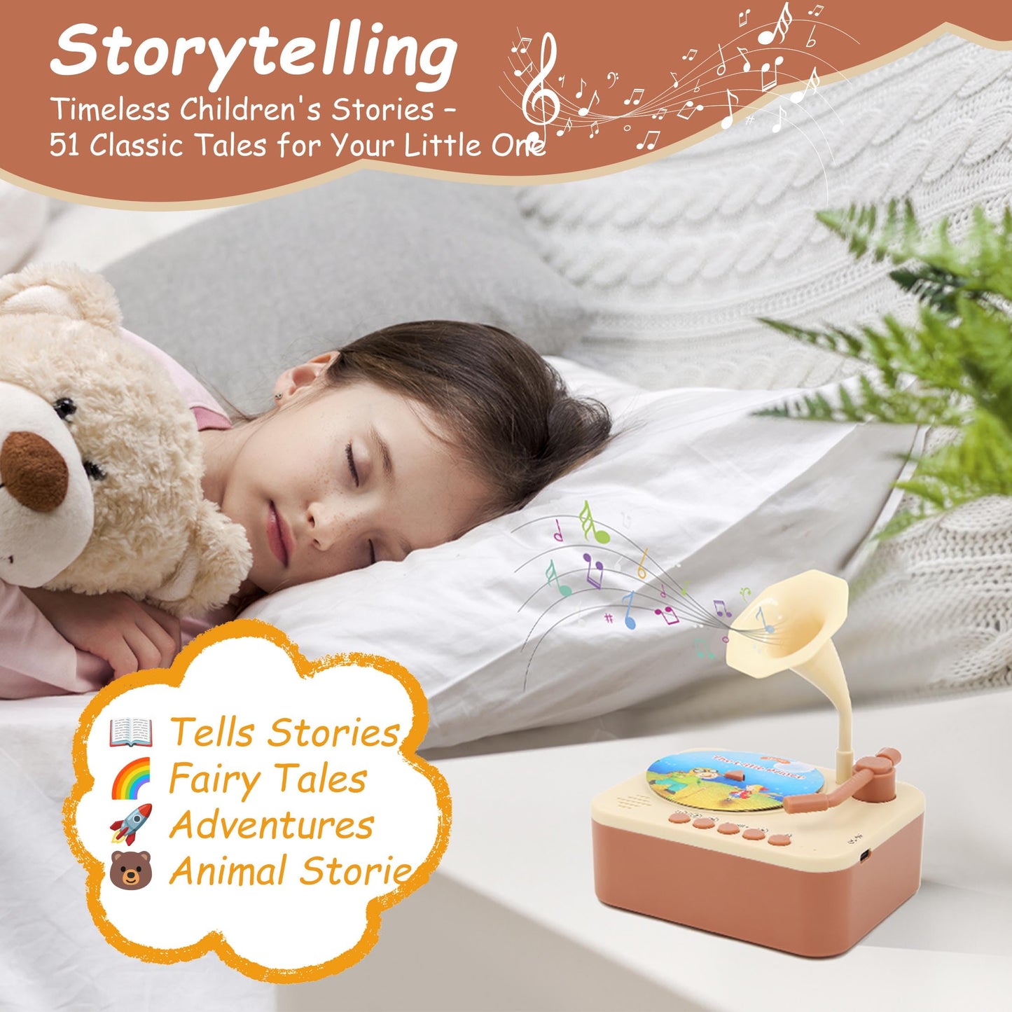 Ghousetec Kids Phonograph – 100 Card Story & Music Player for Ages 3+
