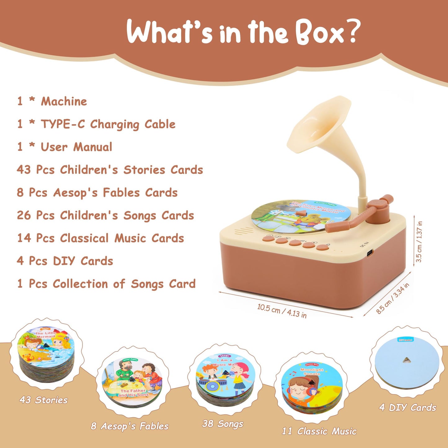 Ghousetec Kids Phonograph – 100 Card Story & Music Player for Ages 3+