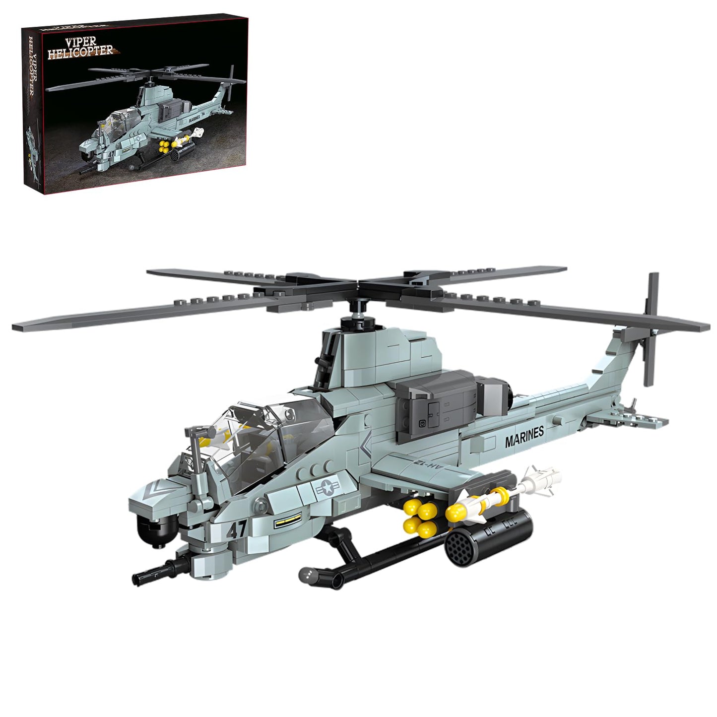 GHQYTPR AH-1Z Viper Building Blocks – 597 PCS Marine Corps Aviation Model Toy