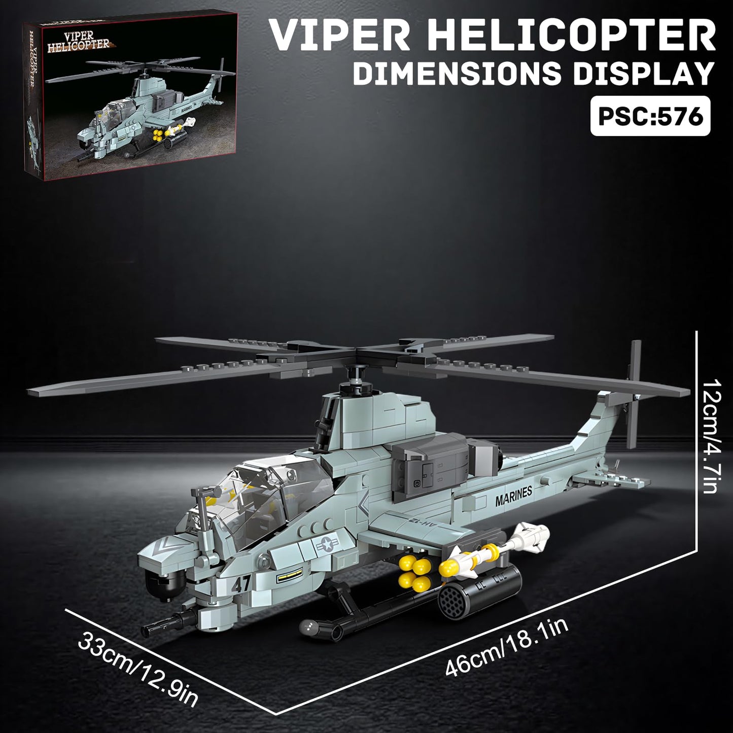 GHQYTPR AH-1Z Viper Building Blocks – 597 PCS Marine Corps Aviation Model Toy