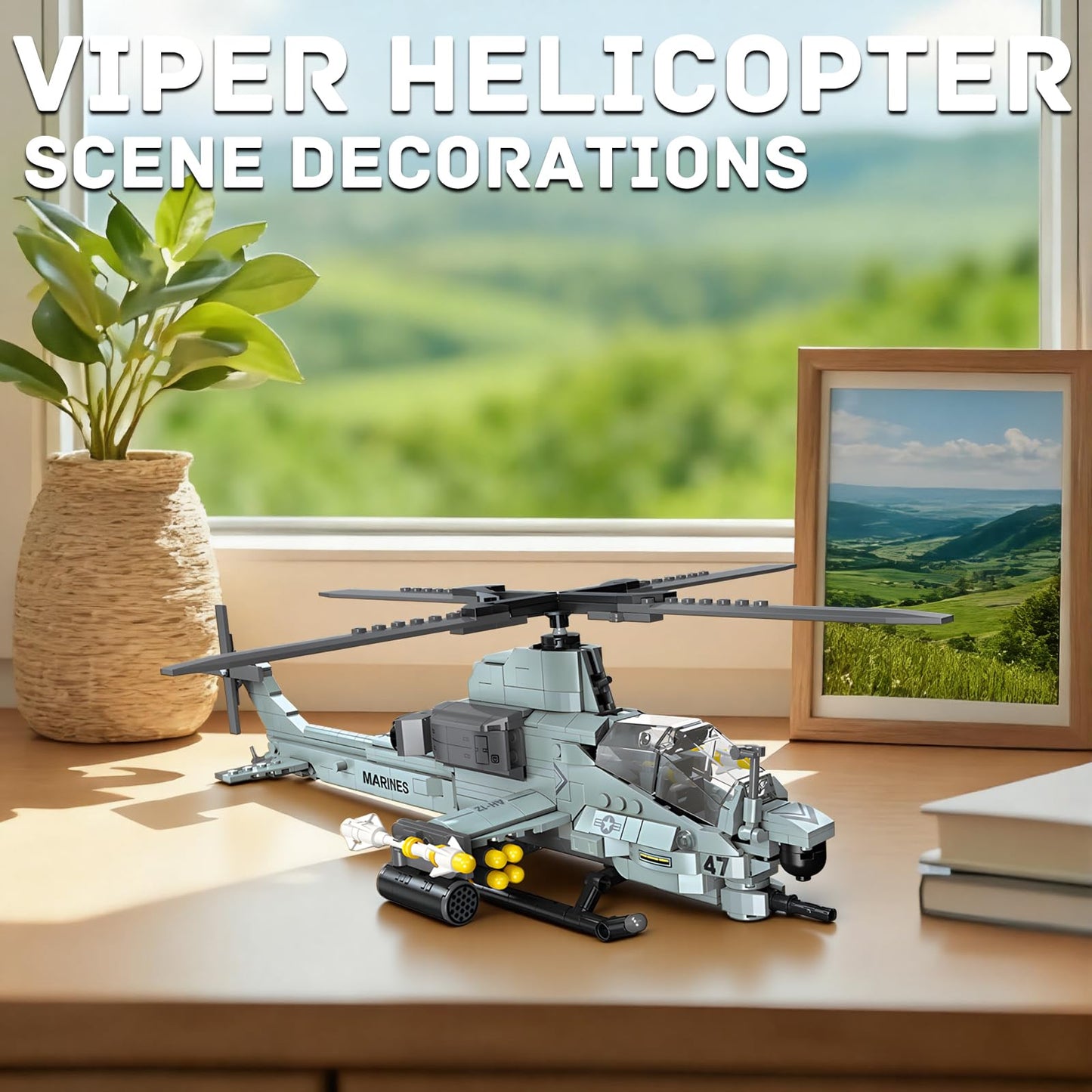 GHQYTPR AH-1Z Viper Building Blocks – 597 PCS Marine Corps Aviation Model Toy