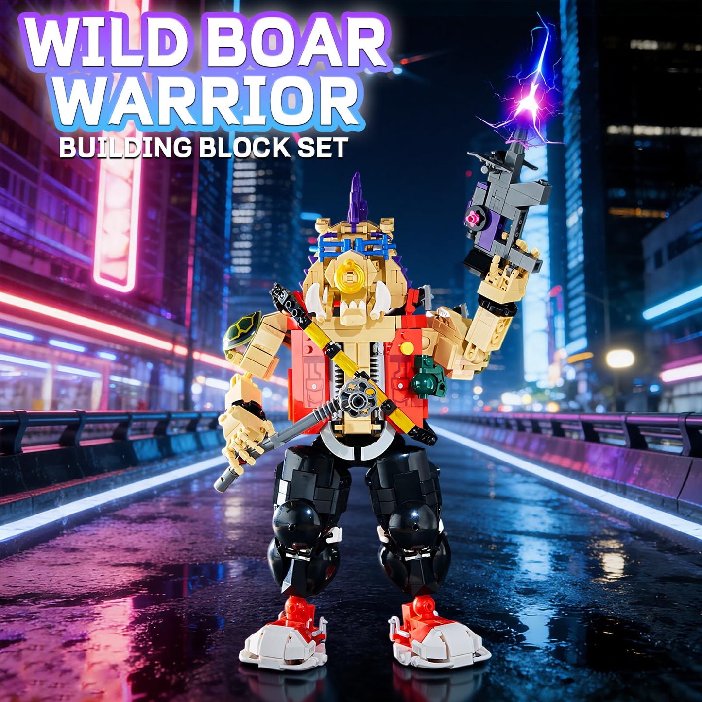 GHQYTPR Wild Boar Warrior – 802-Piece Retro Punk Action Figure Kit