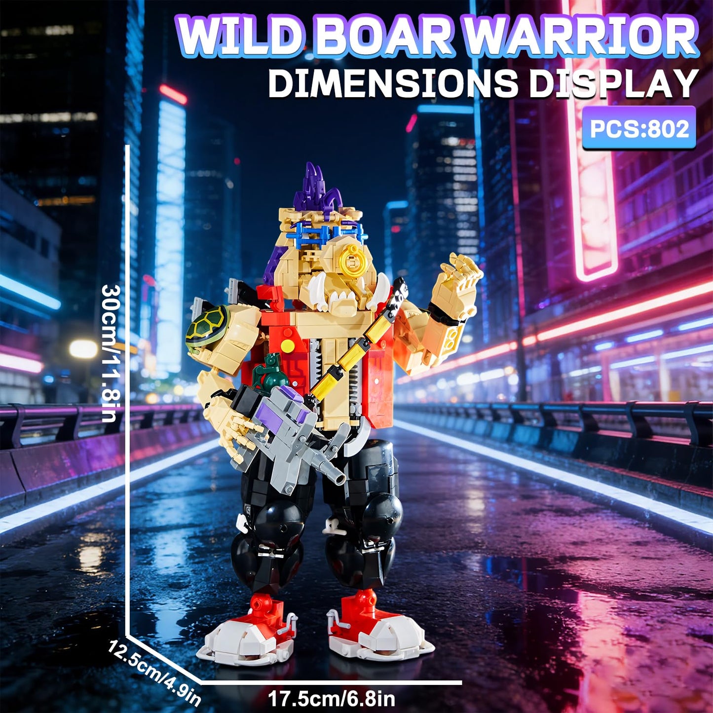 GHQYTPR Wild Boar Warrior – 802-Piece Retro Punk Action Figure Kit