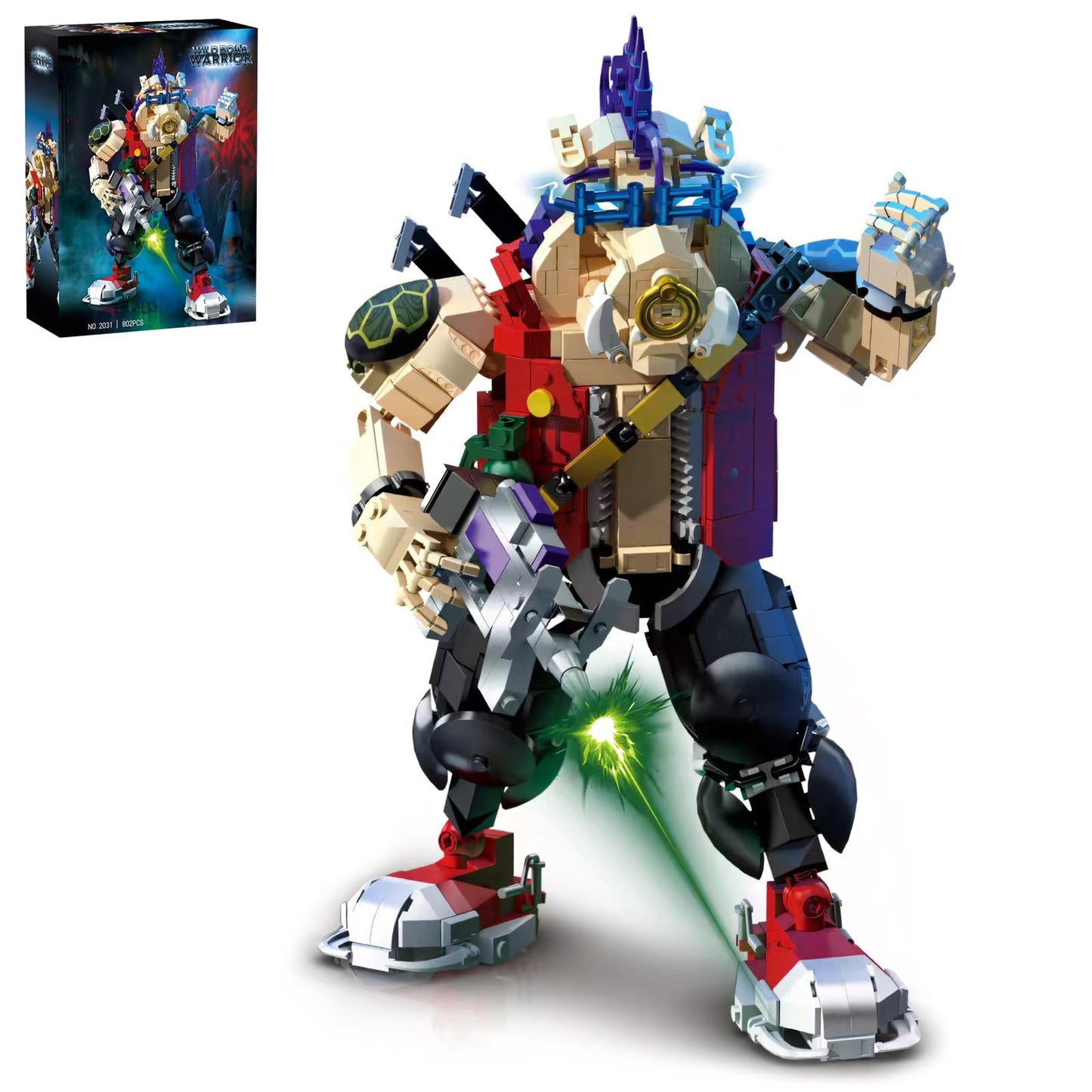 GHQYTPR Wild Boar Warrior – 802-Piece Retro Punk Action Figure Kit