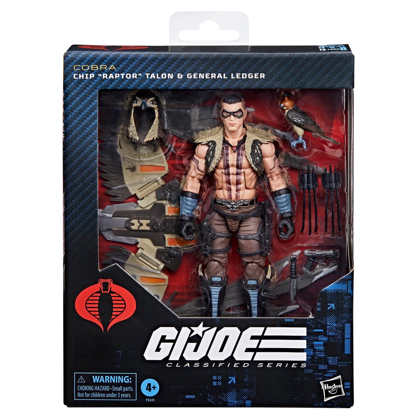 G.I. Joe Classified Series CHIP Raptor Talon & General Ledger — 6-Inch Action Figure + Falcon Companion, 7 Accessories, 17-Inch Jet Wing Pack