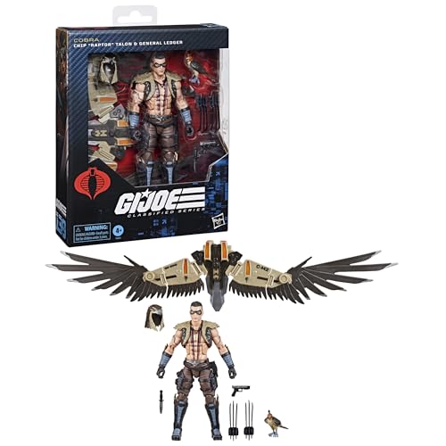 G.I. Joe Classified Series CHIP Raptor Talon & General Ledger — 6-Inch Action Figure + Falcon Companion, 7 Accessories, 17-Inch Jet Wing Pack