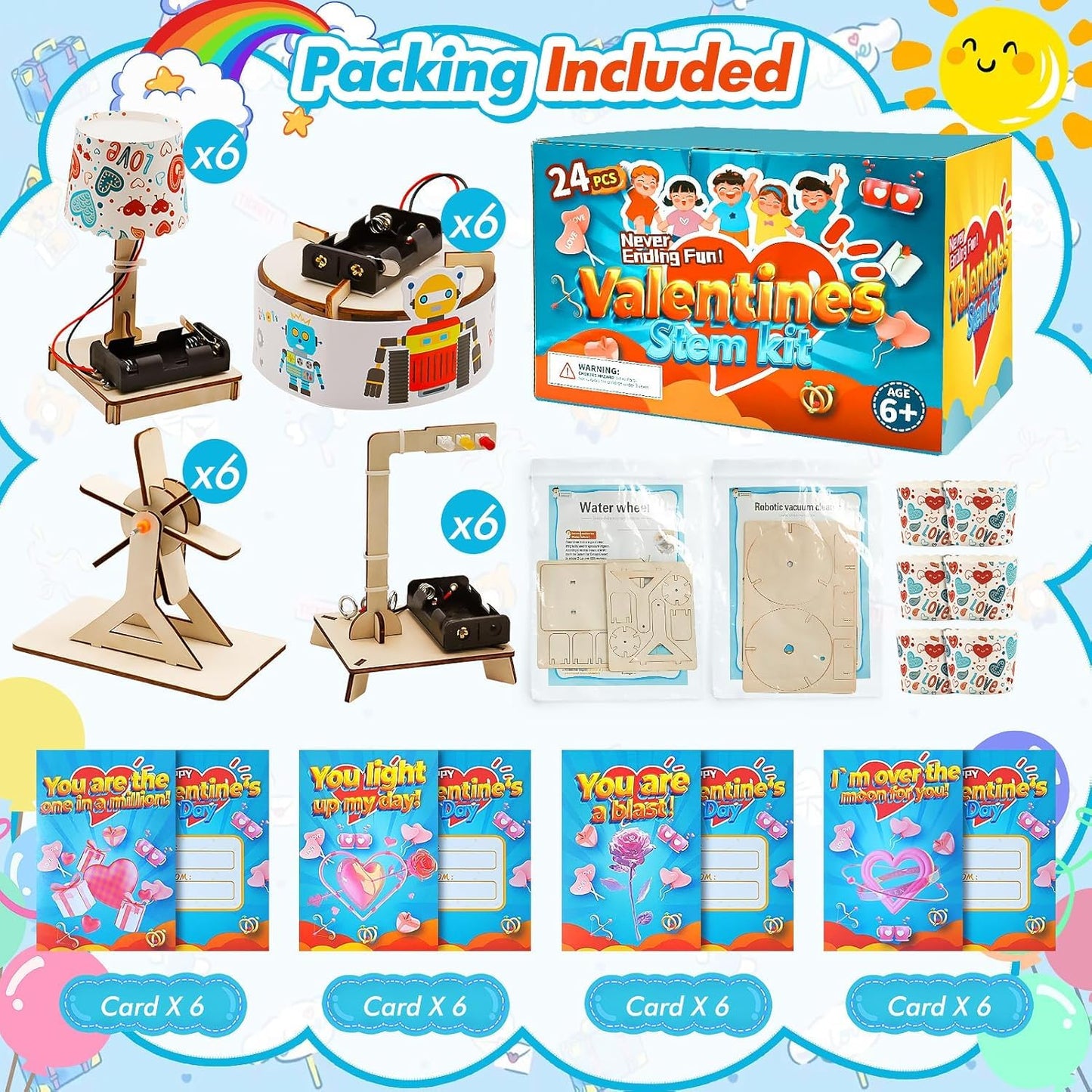 GIAKAN Valentines Day Gifts for Kids — 24-Piece Science Kits & Classroom Cards