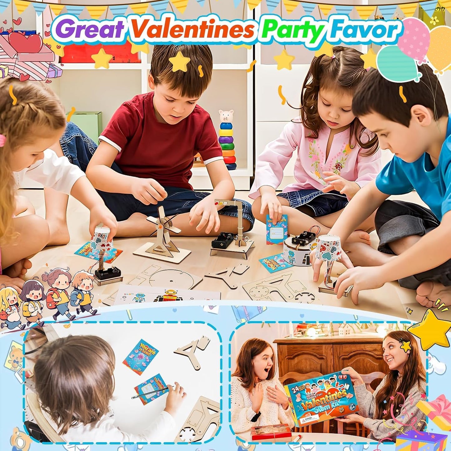 GIAKAN Valentines Day Gifts for Kids — 24-Piece Science Kits & Classroom Cards