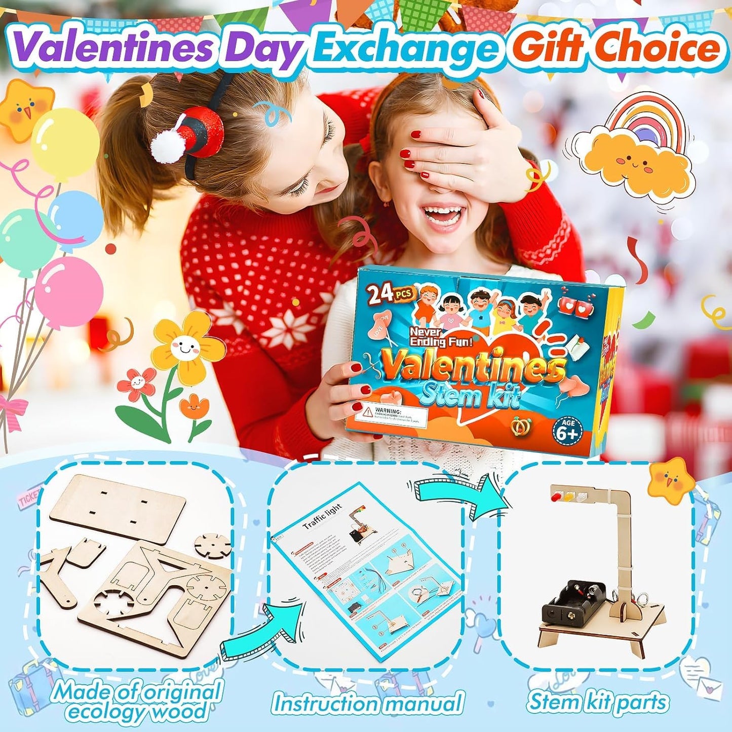 GIAKAN Valentines Day Gifts for Kids — 24-Piece Science Kits & Classroom Cards