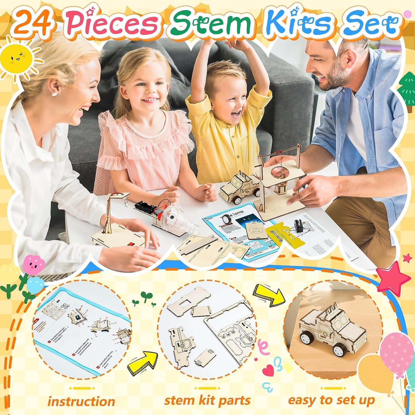 GIAKAN Valentines Cards for Kids – 24 Stem Kit Classroom Exchange Cards