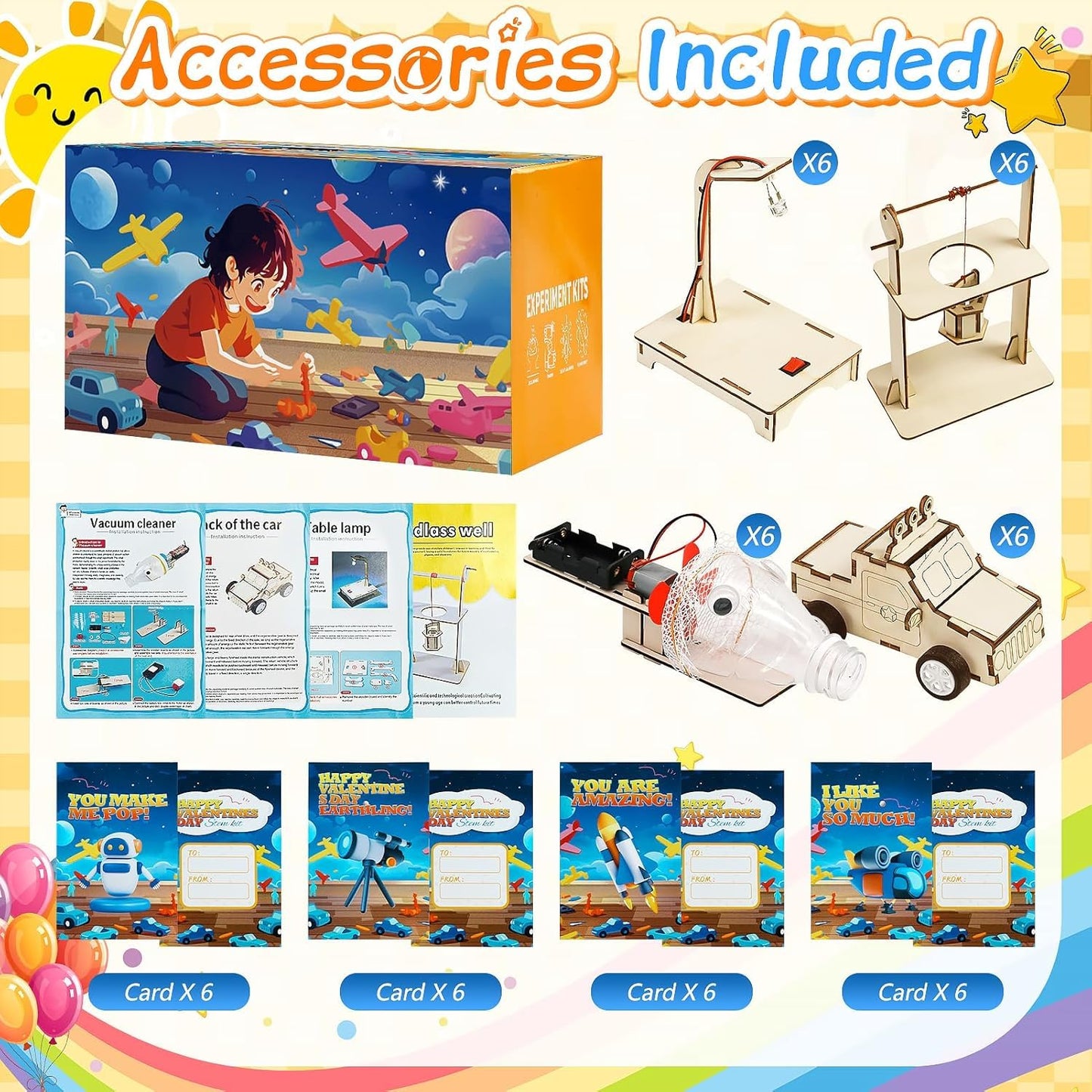 GIAKAN Valentines Cards for Kids – 24 Stem Kit Classroom Exchange Cards