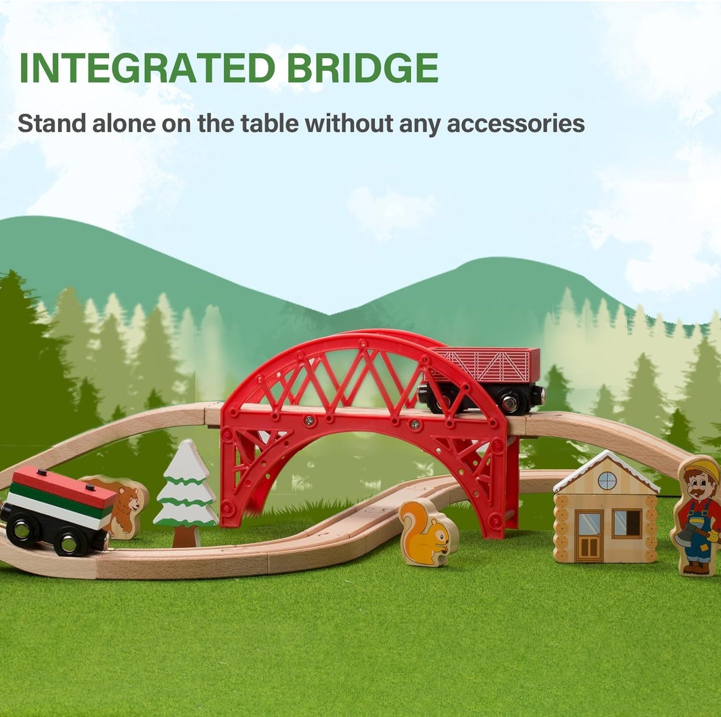 Giant bean 36-Piece Forest Wooden Train Set – Expandable Tracks for 3-7